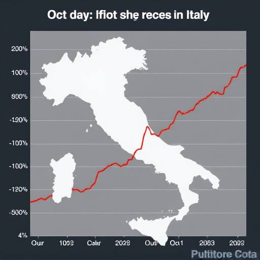 Grafico che mostra l'andamento dell'inflazione in Italia negli ultimi 12 mesi, con un rallentamento visibile nel mese di ottobre