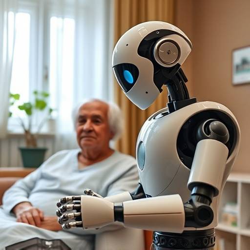 Un robot che assiste un anziano in una casa di riposo a Milano