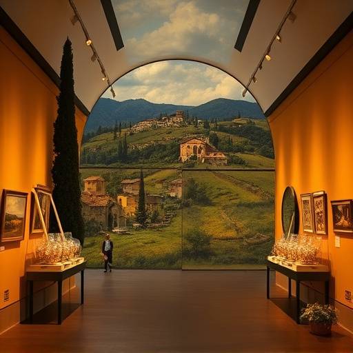 Una sala della mostra dedicata ai Macchiaioli, con dipinti che raffigurano paesaggi toscani
